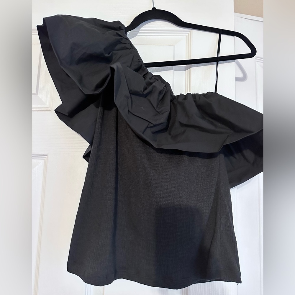 Black ruffled off the shoulder top - size S